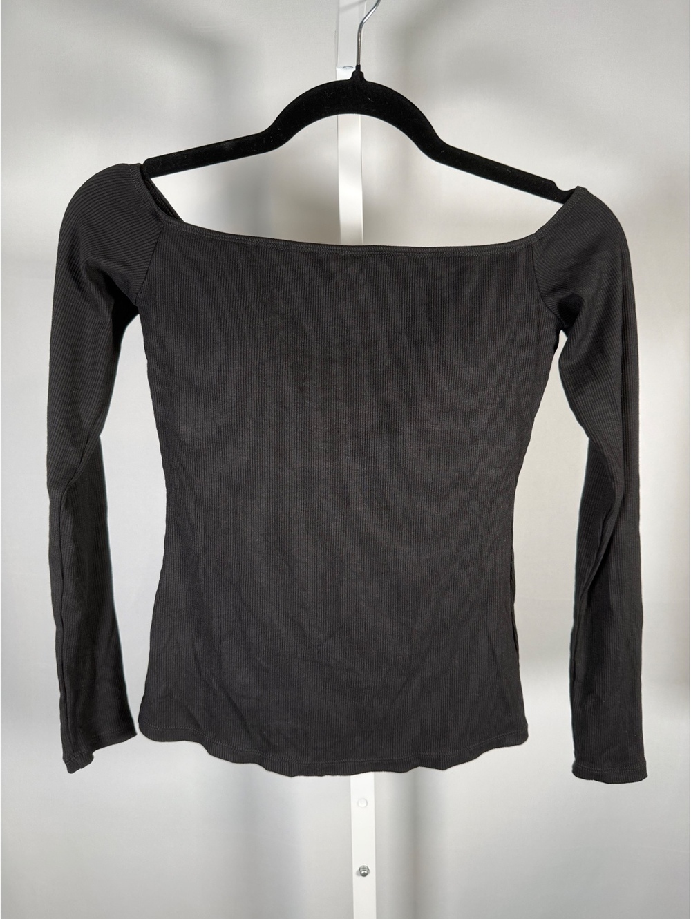 Halara Ribbed Knit Off Shoulder Long Sleeve 2-in-1 Casual Top Black Size XS - Picture 3 of 9